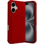 Wowacs Apple iPhone 17 Uyumlu Arka Kamera Korumalı Kart Koyulabilen Silikon Kartlıklı Kılıf Kapak - Kırmızı