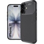 Wowacs Apple iPhone 17 Uyumlu Kılıf Karbon Tasarım Kamera Korumalı Silikon Telefon Kılıfı Kapak - Siyah