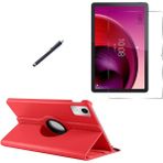 Wowacs Lenovo Tab K11 TB-330FU Uyumlu Kılıf Dönebilen Standlı Tablet Kılıfı + Ekran Koruyucu + Kalem - Kırmızı - Tab K11 TB330FU