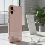 Wowacs Samsung Galaxy A07 Uyumlu Kılıf Kenarları Parlak Altın Renkli Kamera Korumalı Soft Tasarım Kılıf - Pembe