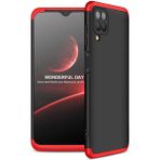 Wowacs Samsung Galaxy A12 ile Uyumlu Kılıf 3 Parçalı Tam Koruma Dayanıklı Soft Ince Kılıf - Siyah - Kırmızı