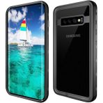 Wowacs Samsung Galaxy S10 Uyumlu Kılıf Su Geçirmez 360 Derece Koruma Waterproof Telefon Kılıfı Kabı - Şeffaf Siyah
