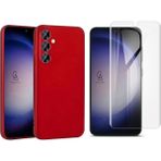 Wowacs Samsung Galaxy S24 Plus ile Uyumlu Kılıf Soft Yumuşak Telefon Kılıfı ve Temperli Cam Ekran Koruyucu - Kırmızı