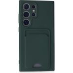 Wowacs Samsung Galaxy S24 Ultra Uyumlu Arka Kamera Korumalı Kart Koyulabilen Silikon Kartlıklı Kılıf Kapak - Koyu Yeşil