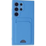 Wowacs Samsung Galaxy S24 Ultra Uyumlu Arka Kamera Korumalı Kart Koyulabilen Silikon Kartlıklı Kılıf Kapak - Mavi