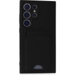 Wowacs Samsung Galaxy S24 Ultra Uyumlu Arka Kamera Korumalı Kart Koyulabilen Silikon Kartlıklı Kılıf Kapak - Siyah
