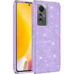Wowacs Xiaomi Mi 12 Lite ile Uyumlu Luxury Simli Taşlı Parlak Silikon Tam Koruma Kadın Telefon Kılıfı Kapak - Mor