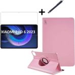 Wowacs Xiaomi Pad 6 11 Inç Uyumlu 360° Dönebilen Standlı Tablet Kılıfı Ekran Koruyucu ve Kalem Seti - Açık Pembe