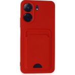 Wowacs Xiaomi Poco C65 Uyumlu Arka Kamera Korumalı Kart Koyulabilen Silikon Kartlıklı Kılıf Kapak - Kırmızı