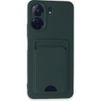 Wowacs Xiaomi Poco C65 Uyumlu Arka Kamera Korumalı Kart Koyulabilen Silikon Kartlıklı Kılıf Kapak - Koyu Yeşil