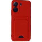 Wowacs Xiaomi Redmi 13C Uyumlu Arka Kamera Korumalı Kart Koyulabilen Silikon Kartlıklı Kılıf Kapak - Kırmızı