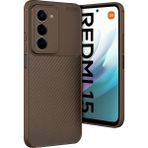 Wowacs Xiaomi Redmi 15 4g Uyumlu Kılıf Karbon Tasarım Kamera Korumalı Silikon Telefon Kılıfı Kapak - Kahverengi