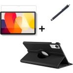 Wowacs Xiaomi Redmi Pad Se 11 Inç Uyumlu 360° Dönebilen Standlı Tablet Kılıfı Ekran Koruyucu ve Kalem Seti - Siyah