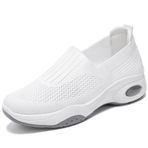 WOWEI Kadın yürüyüş ayakkabısı Slip-on hafif örgü spor ayakkabı kadın spor ayakkabı kadın spor ayakkabı nefes rahat hava yastığı spor ayakkabı tenis platformu kama ayakkabı, Yürüyüş 19, 4 UK