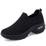 WOWEI Kadın yürüyüş ayakkabısı Slip-on hafif örgü spor ayakkabı kadın spor ayakkabı kadın spor ayakkabı nefes rahat hava yastığı spor ayakkabı tenis platformu kama ayakkabı, Yürüyüş 8, 7 UK