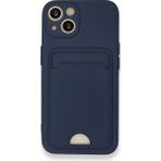Wowlcraft Wowlery Apple iPhone 13 Uyumlu Arka Kamera Korumalı Kart Koyulabilen Silikon Kartlıklı Kılıf Kapak - Lacivert