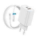 Woyax by Deji General Mobile Uyumlu 20W PD Type-C Çoklu Hızlı Şarj Aleti / Cihazı PD ve USB Çıkış 1.2M Type-C Şarj Kablosu