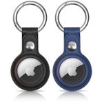 Woyinger Apple Airtags Tutucu için Hava Etiketi Anahtarlık, AirTag Tutuculu 2 Paket Koruyucu Deri Airtag Kılıf İzleyici Kapağı, Apple Yeni AirTag ile Uyumlu Airtag Anahtarlık, Siyah+Mavi