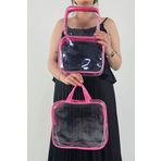 Woys Bags Kadın 3 Adet Pembe Renk Şeffaf Seyahat Makyaj Çantası Şeffaf Makyaj Çantası
