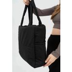 woys Siyah Kabartmalı Pamuklu Kumaş Shopper Çanta -Okul Omuz Çantası