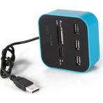Wozlo 3 Port USB 2.0 Hub Çoklayıcı + USB Kart Okuyucu - Mavi
