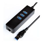 Wozlo 3 Port USB 3.0 Çoklayıcı Hub +1 Port Gigabit Ethernet Lan RJ45 Ağ Adaptörü - Siyah