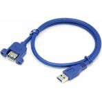 Wozlo USB 3.0 Panel Tipi Erkek Dişi Uzatma Kablosu - Panel Mount - 30CM - Mavi - 30 cm