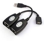 Wozlo USB Extender Cat5 Cat6 Kablosu Üzerinden USB Uzatma Adaptörü 45M - Siyah