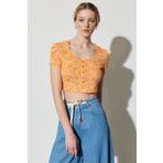 WRANGLER Regular Fit Normal Kesim Bisiklet Yaka Turuncu Crop Bluz