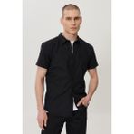 Wrangler Regular Fit Normal Kesim Kısa Kollu Düğmeli Yaka Keten Gömlek - Siyah - XL
