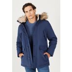 WRANGLER Regular Fit Normal Kesim Suni Kürk Detaylı Dik Yaka Lacivert Erkek Parka Mont