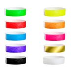 WristCo En İyi 10 Çeşitli Paket 100 Adet Tyvek 3/4 İnç Etkinlikler için Bileklikler - Neon Yeşili, Neon Mavi, Neon Kırmızı, Neon Sarı, Neon Turuncu, Neon Pembe, Mor, Altın, Siyah, Beyaz