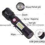 WS-2828 Ultra USB Şarjlı Polis El Feneri, Bekçi, Asker El Feneri Kırmızı Mavi Çakarlı 1000 L - Çok Renkli