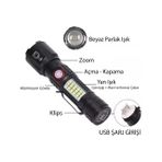 WS-2828 Ultra USB Şarjlı Polis El Feneri, Bekçi, Asker El Feneri Kırmızı Mavi Çakarlı 1000 Lümen (5264)