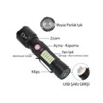 WS-2828 Ultra USB Şarjlı Polis El Feneri, Bekçi, Asker El Feneri Kırmızı Mavi Çakarlı 1000 Lümen (5296)