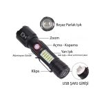 Ws-2828 Ultra Usb Şarjlı Polis El Feneri, Bekçi, Asker El Feneri Kırmızı Mavi Çakarlı 1000 Lümen