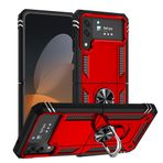WSDSMS Samsung Galaxy Z Flip 4 3 için Kılıf Zırh Anti-vuruş Mat Arka Mıknatıslı Araç Tutucu Halka halkalı telefon kılıfı Kapak Silikon PC Kabuk, kırmızı, Galaxy Z Flip 3 için