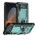 WSDSMS Samsung Galaxy Z Flip 4 3 için Kılıf Zırh Anti-vuruş Mat Arka Mıknatıslı Araç Tutucu Halka Standı Telefon Kapağı Silikon PC Kabuk, Koyu Yeşil, Galaxy Z Flip 4 için