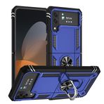 WSDSMS Samsung Galaxy Z Flip 4 3 için Kılıf Zırh Anti-vuruş Mat Arka Mıknatıslı Araç Tutucu Halka Standı Telefon Kapağı Silikon PC Kabuk, Mavi, Galaxy Z Flip 3 için