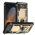 WSDSMS Samsung Galaxy Z Flip 4 için 3 Kılıf Zırh Anti-vuruş Mat Arka Mıknatıslı Araç Tutucu Halka Standı Telefon Kapağı Silikon PC Kabuk, Altın, Galaxy Z Flip 4 için