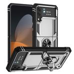 WSDSMS Samsung Galaxy Z Flip 4 için 3 Kılıf Zırh Anti-vuruş Mat Arka Mıknatıslı Araç Tutucu Halka Standı Telefon Kapağı Silikon PC Kabuk, Gümüş, Galaxy Z Flip 4 için