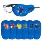 WSHSTS 6 ADET Göz Yaması Çocuklar Kızlar Erkek Çocuklar için Renkli ve Yumuşak Göz Yaması Gözlükler için Tembel Göz Yamaları Sol veya Sağ Gözler için Daha Fazla Stil (Sol Gözü Kaplamak için, Mavi - Dinozor)