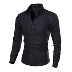 WSLCN Erkek Klasik Zarif Kareli Elbise Gömlekleri Uzun Kollu Slim Fit Siyah UK L (Asya 3XL)”