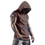 WSLCN Erkek Spor Salonu Tank Üstleri Tişört Fitness Kas Yelek Kolsuz Cepli Kapüşonlu Sweatshirt, Kahverengi, L