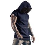 WSLCN Erkek Spor Salonu Tank Üstleri Tişört Fitness Kas Yelek Kolsuz Cepli Kapüşonlu Sweatshirt, Mavi, L