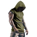 WSLCN Erkek Spor Salonu Tank Üstleri Tişört Fitness Kas Yelek Kolsuz Cepli Kapüşonlu Sweatshirt, Yeşil, XL
