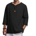 WSLCN Erkek Uzun Kollu Tişört Henley Gömlek Günlük V Yaka Dar Kesim Üst Gömlek, siyah, 4XL