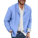 WSLCN Erkekler için Pamuklu Gömlek Ceket Düğme Aşağı Düzenli Fit Trendy Uzun Kollu Hippi Tarzı Gömlek Dış Giyim, mavi, L