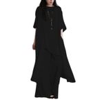 WSLCN Kadın 2 Parça Pantolon Takımı, Keten Tunik Gömlek + Geniş Paça Pantolon Kıyafetleri Salon Takımı, Siyah, M