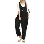 WSLCN Kadın Bol Tulum Kolsuz Tulum Bol Tulum Pantolon, Siyah, Large